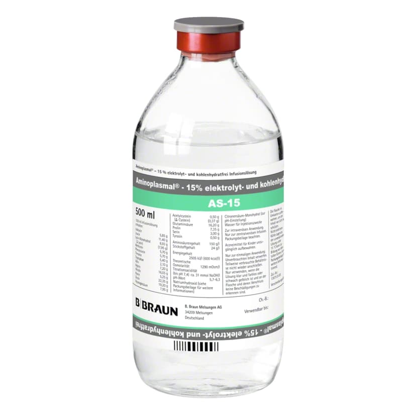 Aminoplasmal 15% el.-u. kh.frei,GB 500ml-Infusionslösung, Glasflasche, 500 ml, 3268549