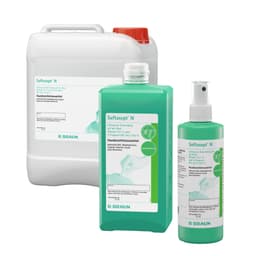 Softasept® N-Produktbild, Kanister, Flasche und Spray