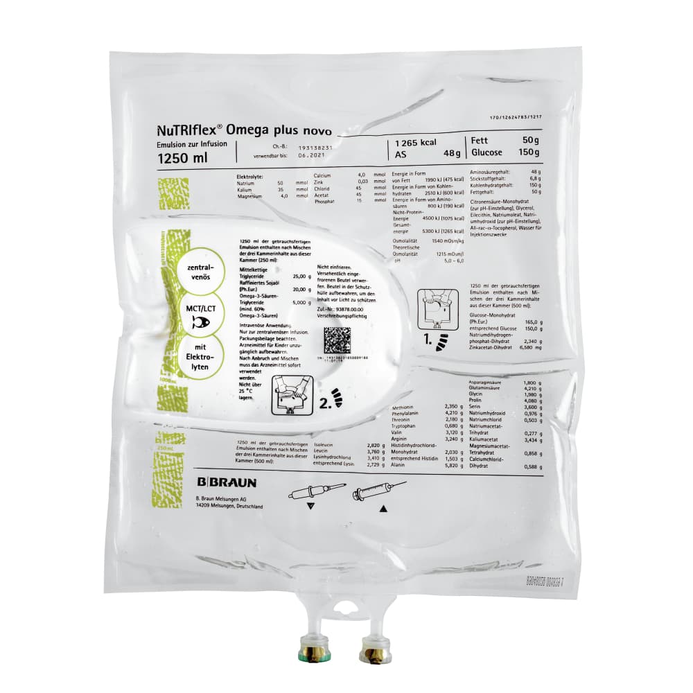 NuTRIflex® Omega plus novo, 3KB 1250 ml-Emulsion zur Infusion, Dreikammerbeutel, 1250 ml