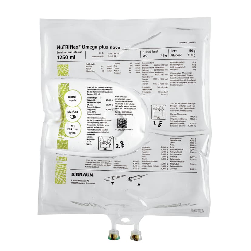 NuTRIflex® Omega plus novo, 3KB 1250 ml-Emulsion zur Infusion, Dreikammerbeutel, 1250 ml