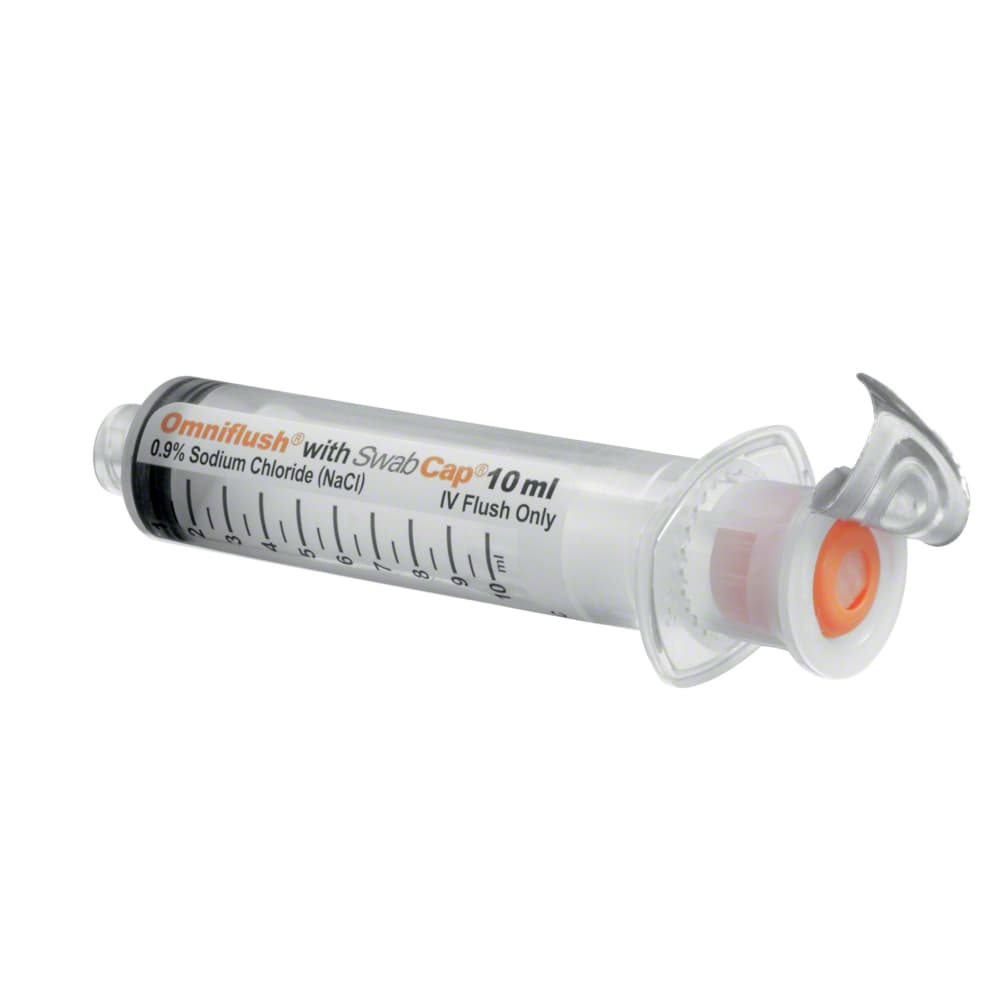 Omniflush® with SwabCap®-Mit NaCl 0,9% vorgefüllte Spritzen zum Spülen, mit SwabCap® Desinfektionskappe