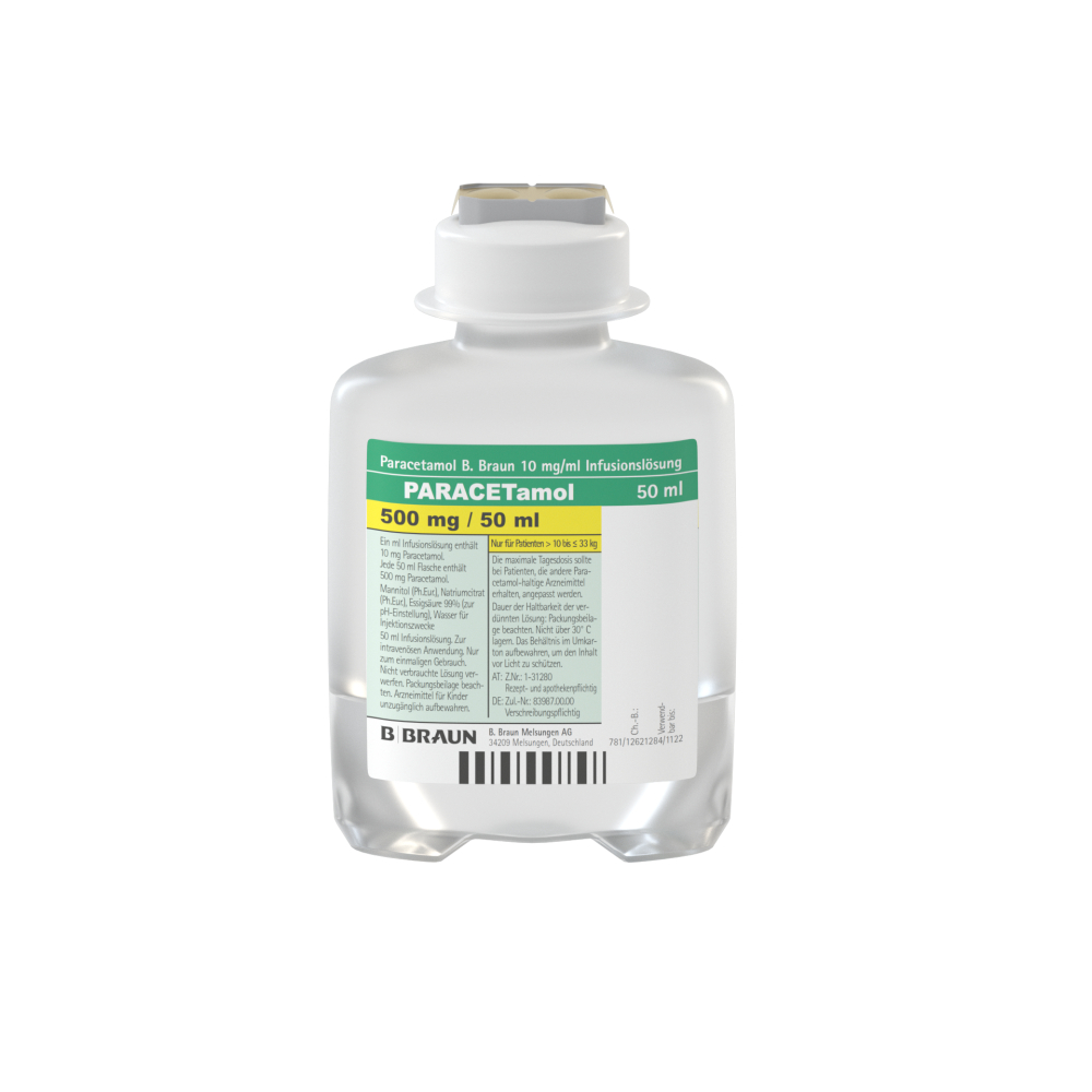 Paracetamol B. Braun 10 mg/ml, EP 50 ml-Infusionslösung, Ecoflac® plus 50 ml in 100 ml, 4851450