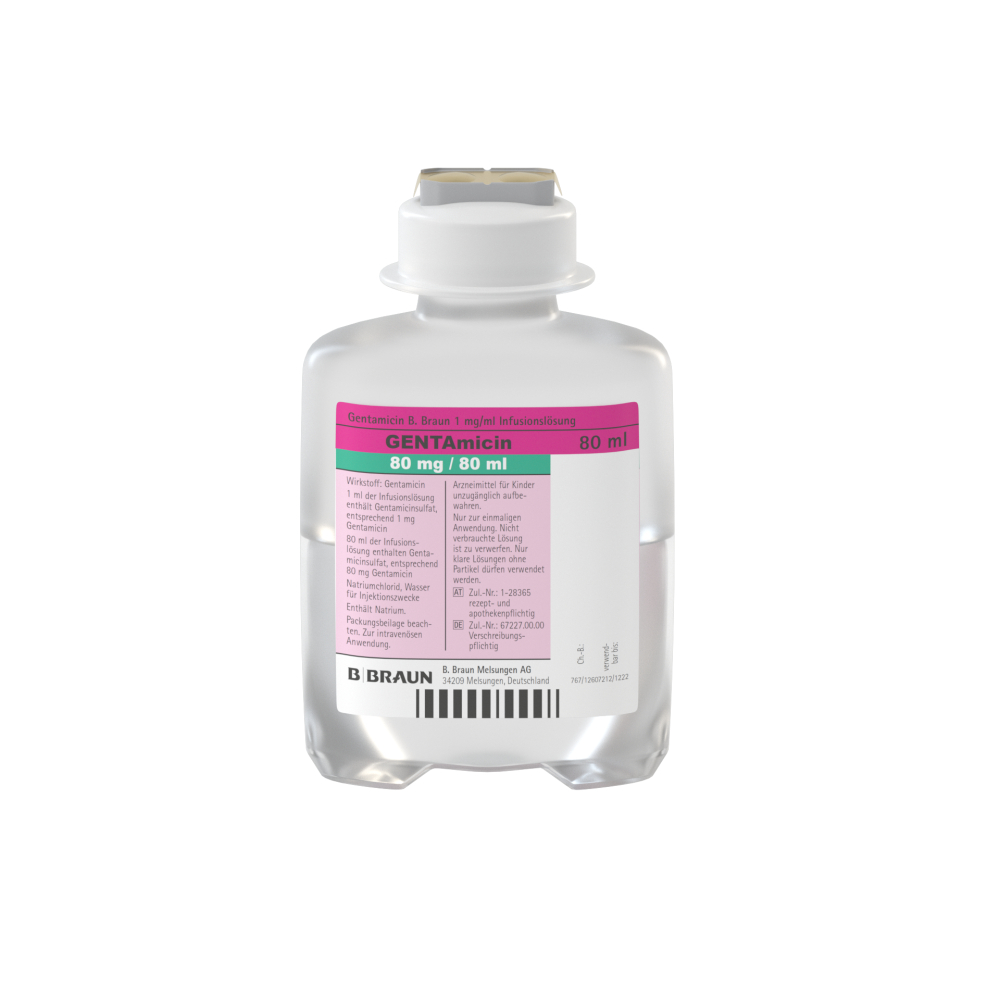 Gentamicin B. Braun 1 mg/ml, EP 80 ml-Infusionslösung, Ecoflac® plus 80 ml in 100 ml, 3421080
