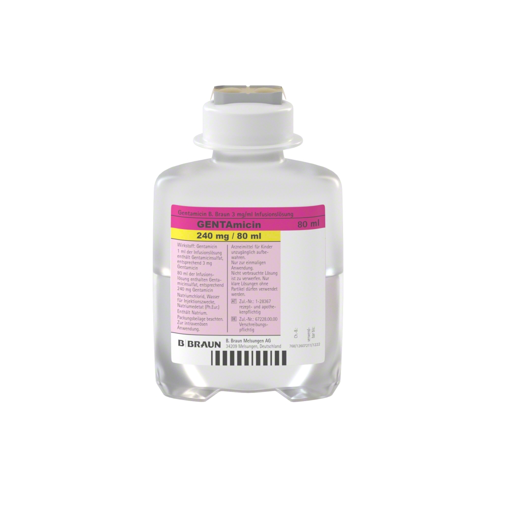 Gentamicin B. Braun 3 mg/ml, EP 80 ml-Infusionslösung, Ecoflac® plus 80 ml in 100 ml, 3423080