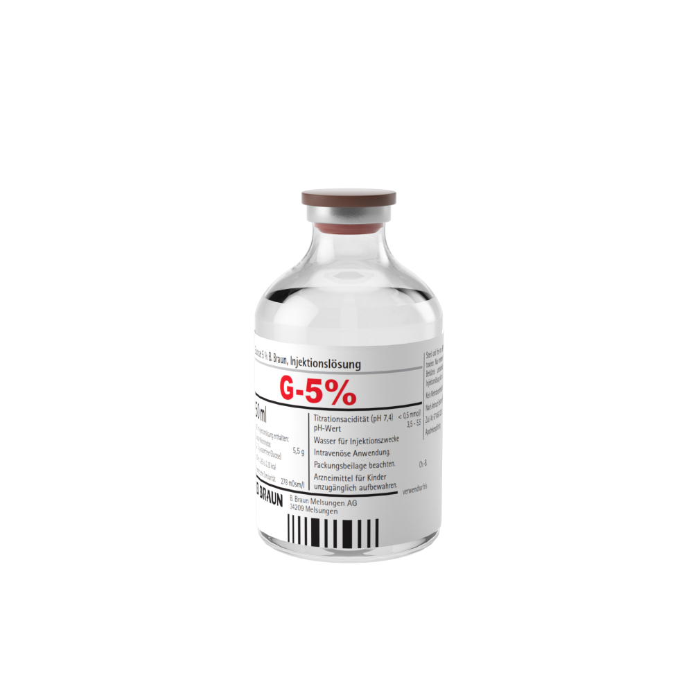Glucose 5 % B. Braun, V 50 ml-Injektionslösung, Vial 50 ml, 3843076