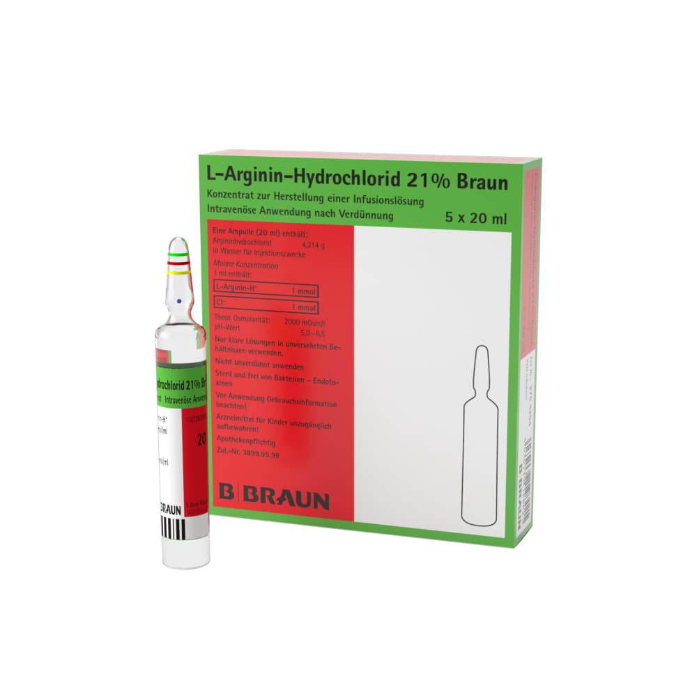 L-Arginin-HCl 21 %, GA 20 ml-Injektionskonzentrat, Glasampulle 20 ml, 2754254