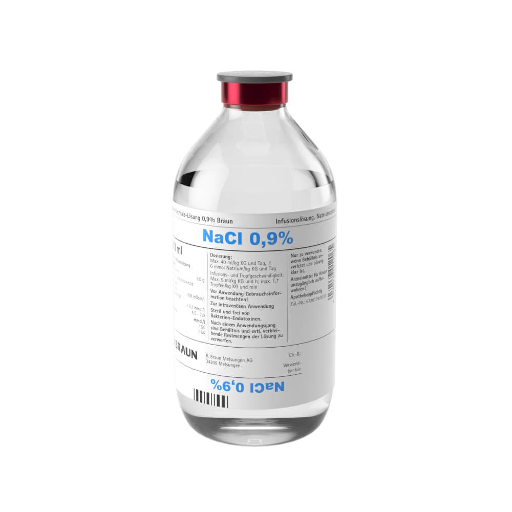 Isotone Kochsalz-Lösung 0,9 %, GF 500 ml-Infusionslösung, Glasflasche 500 ml, 3700445
