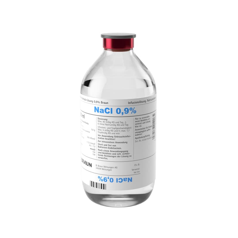 Isotone Kochsalz-Lösung 0,9 %, GF 500 ml-Infusionslösung, Glasflasche 500 ml, 3700445