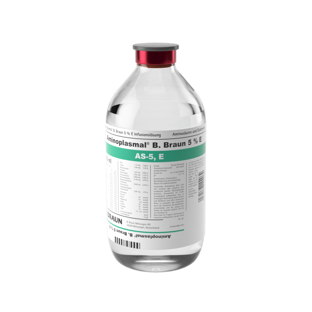 Aminoplasmal B. Braun 5% E, GB 500 ml-Infusionslösung, Glasflasche, 500 ml, 3261354