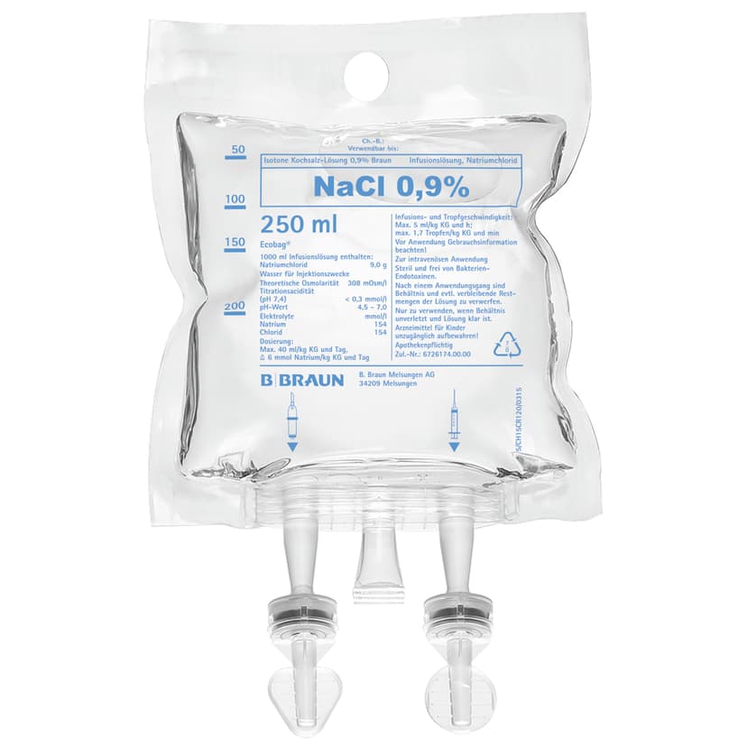 Isotone Kochsalz-Lösung 0,9 %, EB 250 ml-Infusionslösung, Ecobag® 250 ml, FV17102