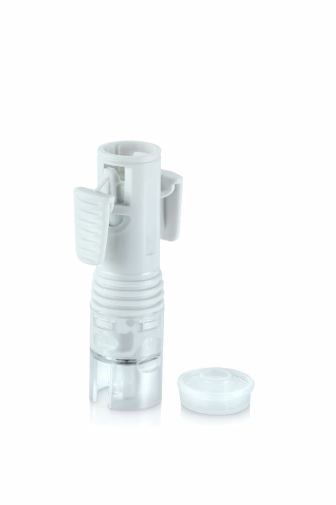 Chemfort Syringe adaptor-Upright sideview of Chemfort Syringe adaptor without a protective cap