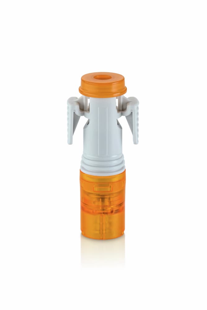 Chemfort Syringe adaptor lock-Picture of Chemfort Syringe adaptor lock with a protective cap, upright