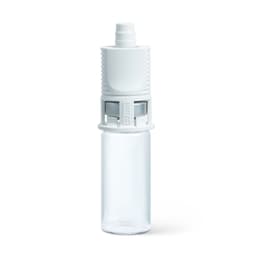 Chemfort Vial adaptor-Side view of Chemfort Vial adaptor attached to 20mm empty Vial without cap